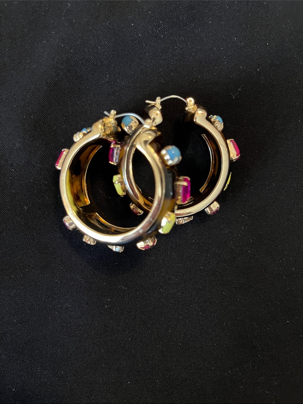 Large Hoop Earrings with Multicolor Gem Accents